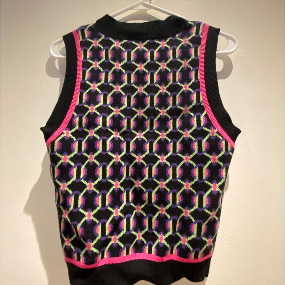 Black Pink Green Purple Sweater Vest. Medium.